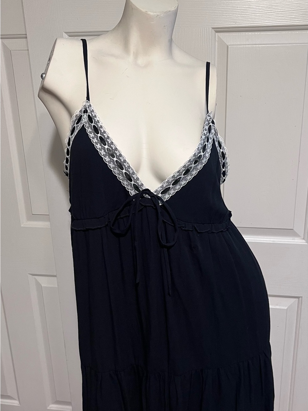 Aeropostale Black Slip Dress with White Lace Trim